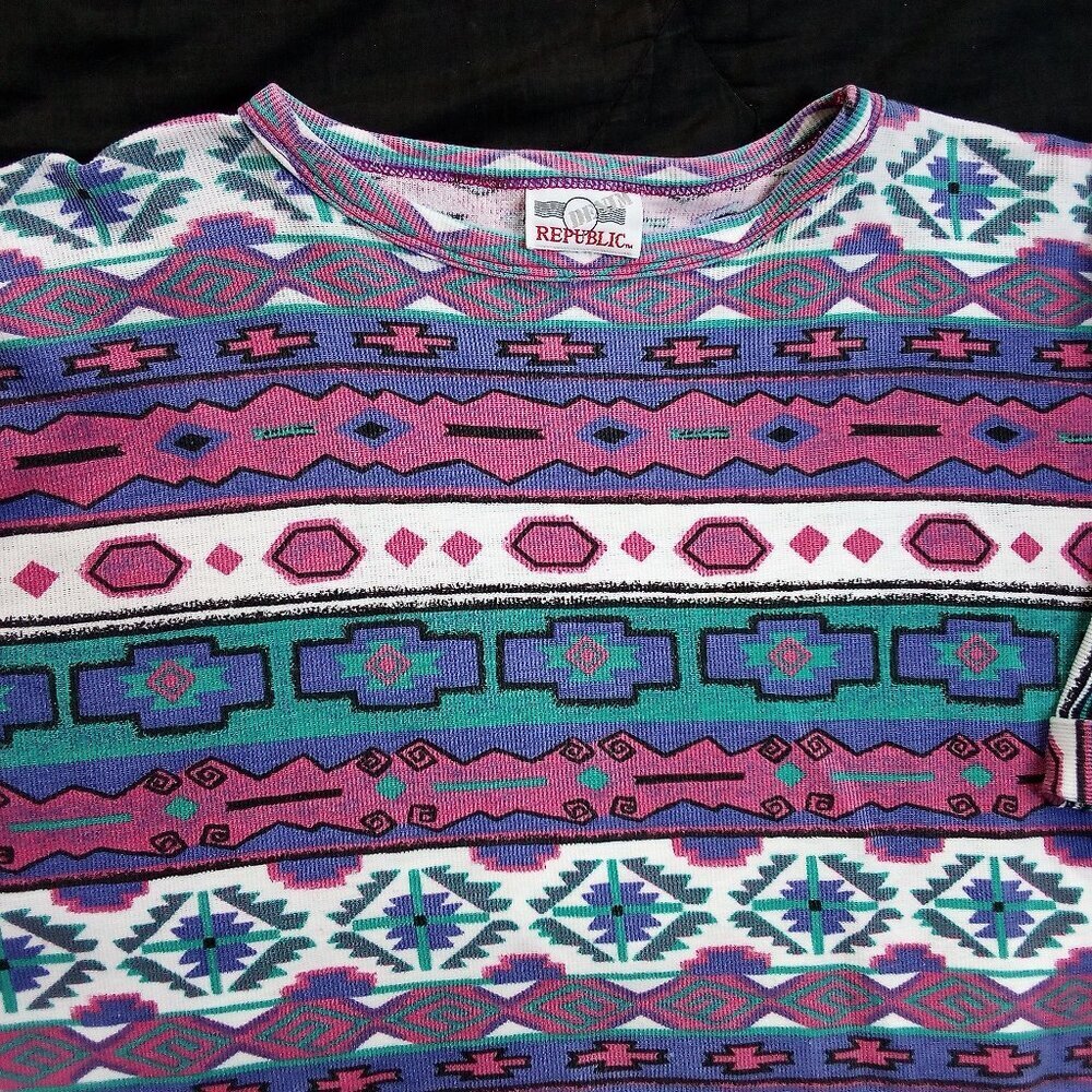 Vintage Denim Republic Southwest Aztec Pattern T-Shirt